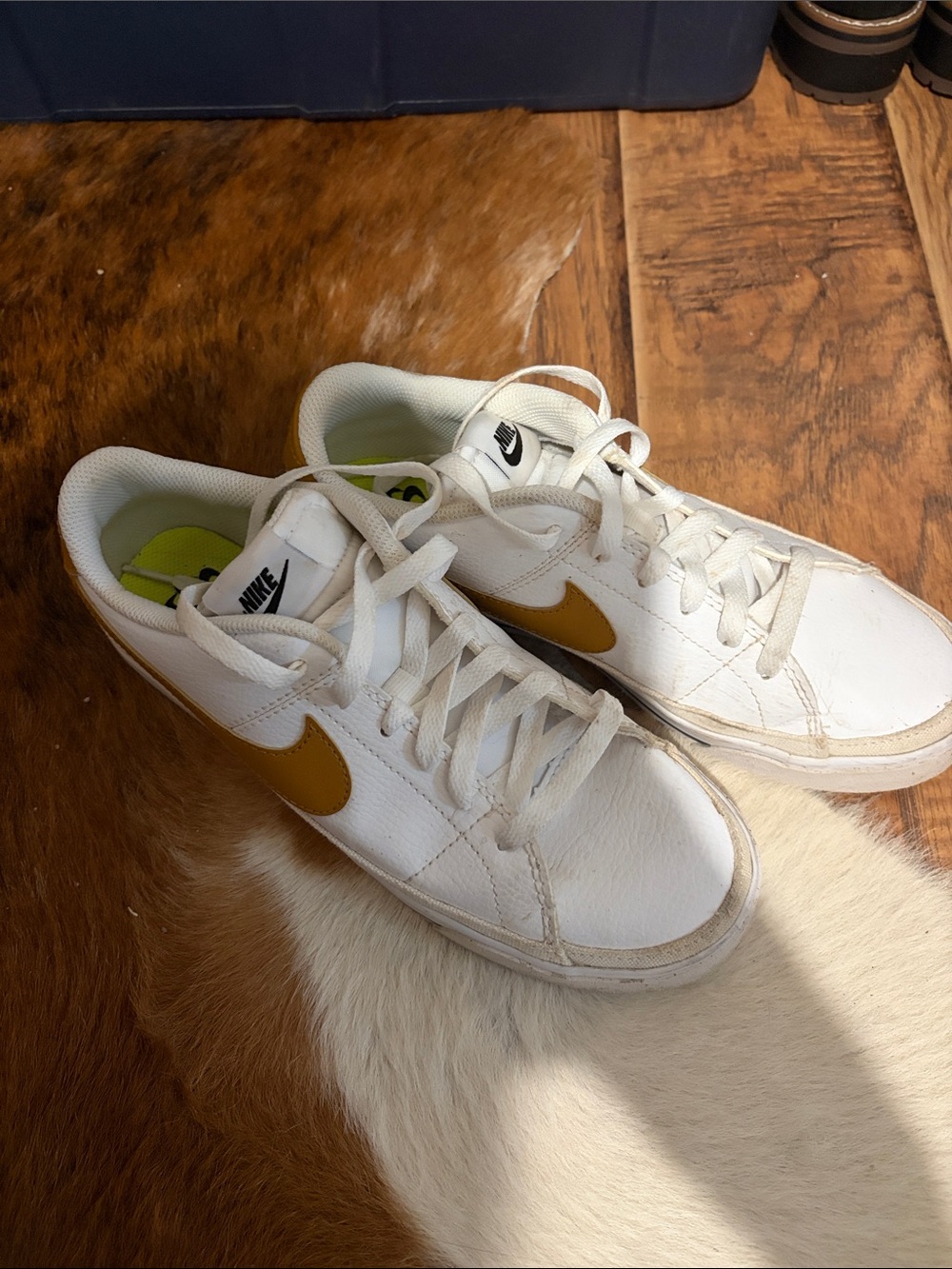 Nike Women’s White Sneakers with Gold Swoosh